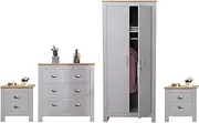 Modern Bedroom Furniture 4 Piece Set Grey+Oak Wardrobe Bedside Table Drawer Chests Complete Bedroom Set for Contemporary Homes