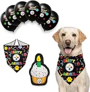 NFL Pittsburgh Steelers Dog Birthday Party Set 8pcs with 1 Football Bandana Small/Medium, 1 Birthday Cake Toy & 6 B-Day Balloons, Dog Birthday Set, Costume, Fun Doggie Party Accesories