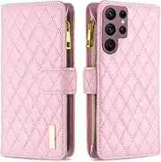 Lanyard Flip Leather Phone Case for Samsung Galaxy S23 S22 Ultra S21 FE S20 Plus A13 A23 A33 A53 Zipper Wallet Card Cover,Pink,for Samsung A34 (5G)