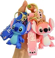 [Tonsamvo] Cute Keychain Cartoon Keychains Backpack Key Chain Wristlet Keychain Accessories Car Charms for Women Girls Kids, Blue+ Pink, Small