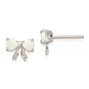 14k White Gold Polished Created Opal Bow Post Earrings