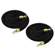 8 Feet Black Velvet Stanchion Rope, 2 Pack Crowd Control Barrier Rope, Golden