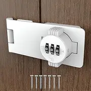 Keyless Combination Lock - 3-Digit Combination Lock for Doors - Twist Knob Hasp Latch Lock with Password Code - Zinc Alloy Door Latch for Kitchen Drawers, Cabinets, Cupboard (White)