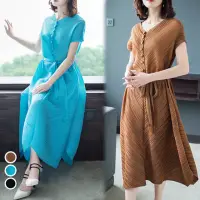 在飛比找momo購物網優惠-【K.W.】三宅壓褶風格濃纖合度韓經典禮服洋裝(壓折衣 加大