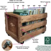 Wooden Vinyl Record Storage Crate for 12" Lps for up to 100 album With Cover OAK