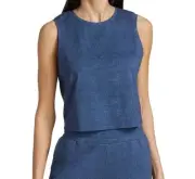 Alice + Olivia Denim Blue Jersey Knit Cropped Reggie Muscle Tank Top Athleisure