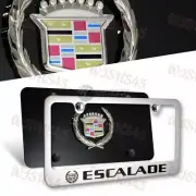 Cadillac ESCALADE License Plate Frame Stainless Steel - 2PCS Front & Back w/ Cap