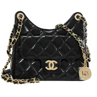 在飛比找Yahoo奇摩購物中心優惠-CHANEL Hobo Bag 經典雙C LOGO小牛皮金練