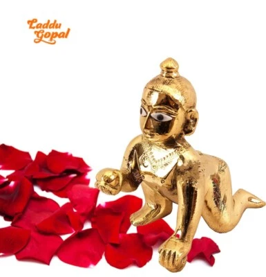 Spiritual Brass Ornate Laddu Gopal Bal Gopal 2" Krishna Statue Hindu Temple Puja