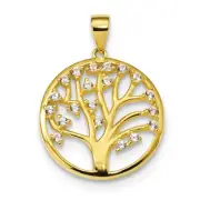 Sterling Silver Gold-tone Created White Sapphire Tree of Life Pendant QP4904