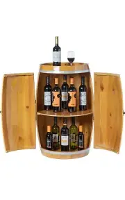 Vintiquewise Wooden Wine Barrel Shaped Wine Holder, Bar Storage Lockable Storage