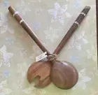Wooden Salad Servers; Shell Striped by: Ten Thousand Villages, Crafted In India