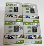 New PNY Elite 2 PK 32GB Micro SDHC Memory Cards Class 10 w/ Adapter ~ LOT OF 4