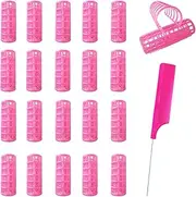 20 Pack Snap Hair Roller, 0.98Inch/2.5cm Plastic Heatless Rollers with Mini Comb, Snap on Rollers for Fine Thin Hair, Self Grip Roller for DIY Hair Styling and Salon Use(PINK)