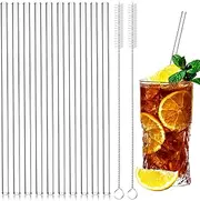 MOSTFUN Pack of 12 200 mm Glass Straws, Reusable, LFGB Certified Transparent Straight Glass Straws with 2 Cleaning Brushes, BPA-Free, Heat Resistant, Eco-Friendly