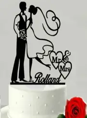 Personalised Acrylic Cake Topper Mr & Mrs Bride Groom Wedding Engagement Decora