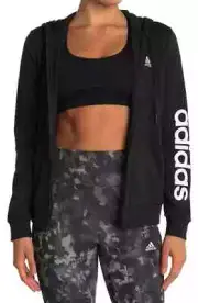 Adidas Women's essential Linear Full Zip Black Logo Hoodie S97076 SZ XS NWT VM14