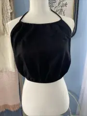 Zara Crop Top Halter Shirt Black Backless Neck Ties Elastic Rayon Small S NWT