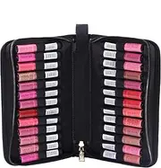 ROWNYEON Portable Lipstick Tester Case Lipstick Stock Case Holder Organization with Carrying Handle Lipstick Makeup Bag (26 Slot Golden zipper black)