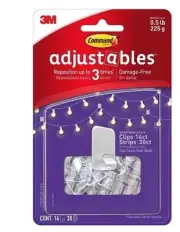2X 3M Command Adjustables, 14 Clips, 30 Strips, Repositionable 1/2 LB Clips
