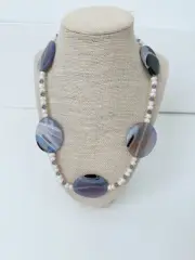 NWT Genuine Agate & Pearls Necklace Beaded Purple White