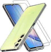 [CONAPIKA] Clear Case for Samsung Galaxy A35 5G with 2 Tempered Glass Screen Protector, Flexible Soft TPU Protective Back Cover Full Coverage Skin-Friendly Anti-Scratch Anti-Slip Transparent Phone Case