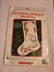 Christmas Unicorn Stocking Kit Dimensions #8076 1993 Crewel Embroidery 16"