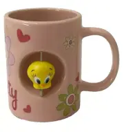 Looney Tunes 3D Tweety Bird Two-Tone Pink Maroon Coffee Mug Cup Spinning Head