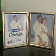 Vintage Double Frame Photo Picture Holder Hinged Bi-Fold 3.5 X 5" Non Glare Glas