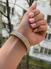 Bracelet Bangle gift for women 24k GOLD HANDMADE Bleu Gemstones Blue Swarovski