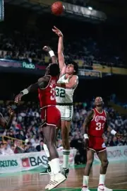 Kevin McHale Boston Celtics shoots over Jerome Whitehead San Diego- Old Photo