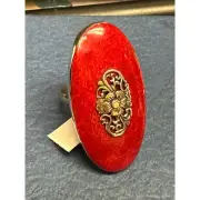 Large Sterling Silver Red Jasper Elongated Oval Ring Size 10 NWT