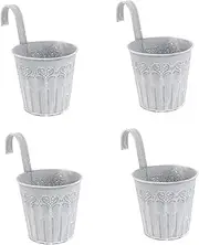 HIAKDOFT 4pcs Vintage Iron Flower Pots with Hooks Rustic Hanging Buckets for Balcony and Indoor Decoration Durable Planters for Creative Gardening and Home Decor