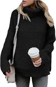[Cocobla] Women Loose Oversized Turtleneck Sweater Casual Chunky Knit Pullover