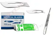 #20 + #21 100 SCALPEL BLADES + HANDLE #4 SURGICAL KNIFE DERMAPLANING DENTAL