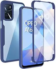 [GOKEN] Case for Oppo A16 / Oppo A54s / Oppo A16s, [Built-in Screen Protector] 360 Degree Shockproof Mobile Phone Case, Transparent Soft TPU Bumper Protective Case, Blue