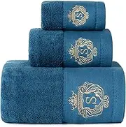 Sunshinejing Premium 100% Pure Cotton Bath Towel Luxury Hotel & Spa Bathroom Hand Towels Embroidery Washcloth Decoration Bath Sheets (Peacock-Blue)