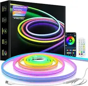 [ALITOVE] USB Neon LED Strip Light Waterproof 5M Outdoor LED Rope Light RGB+IC with Bluetooth APP Remote Control Music Sync Flexible LED Light Strip for Bedroom Home Outdoor Christmas Holiday Drcor