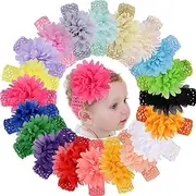 [WillingTee] 20pcs Baby Girls Headbands Chiffon Flower Soft Stretchy Hair Band Hair Accessories for Baby Girls Newborns Infants Toddlers and Kids Multi-Colored