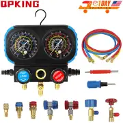 Refrigerant Manifold Gauge HVAC Gauges 3 Way Freon AC Gauge Kit W/ Adapter/Hoses