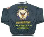 NAVAL SUPPORT ACTIVITY CHARLESTON-SC EMBROIDERED SATIN JACKET(BACK ONLY)