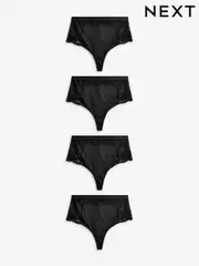 Black High Waist Thong Tummy Control Shaping Lace Back Bikinis 4 Pack (N28678) | $71