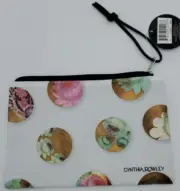 Cynthia Rowley Makeup Bag White Floral Dots Clutch Cosmetic Pencil Pouch