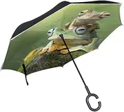 Double Layer Inverted Umbrella Cars Reverse Umbrella Funny Tree Frog Windproof UV Proof Travel Outdoor Umbrella
