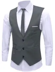 Men's Formal Dress Vest Business Slim Fit Sleeveless Tuxedo Medium Dark Gray