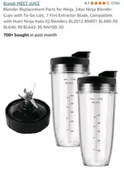 5-piece Blender Replacement Parts 24oz Ninja Blender Cups with To-Go Lids