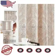 Elegant Linen Blend Damask Medallion Curtains - 63" Light Filtering Drapes Set