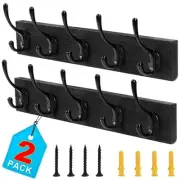 Coat Hooks Wall Mount 2-Pack Coat and Hat Rack with 10 Wall Hooks, Wooden Tow...