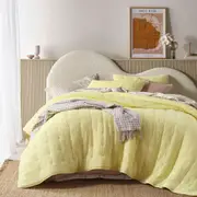 Vintage Design Homewares 3 Piece Hugo Cotton Gauze Quilted Comforter Set Butter
