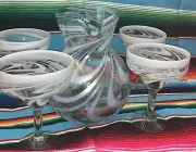 Set of 7 Piece white swirl pitcher and Margarita glasses set Very elegant